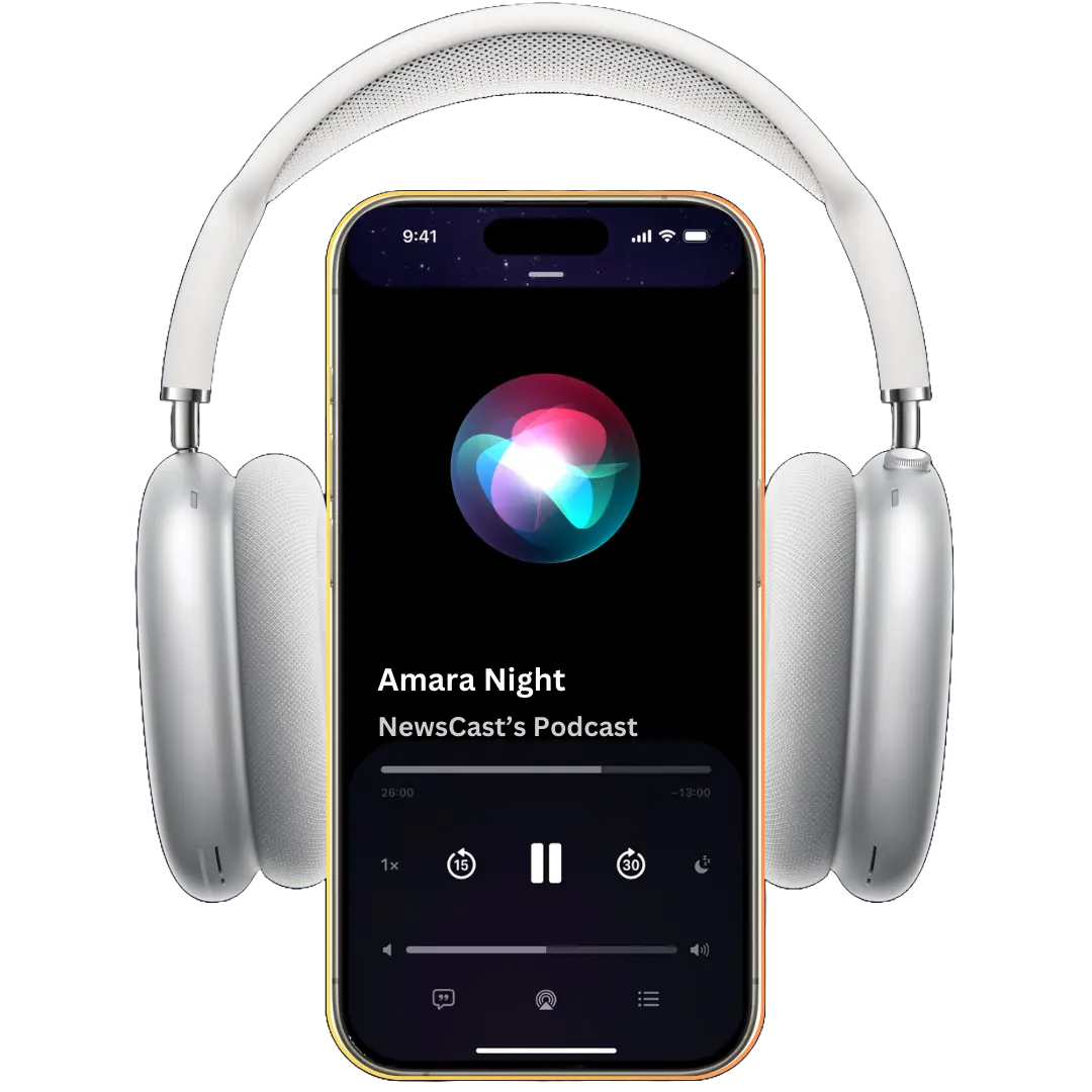 hero image of a person listening to a podcast on a phone
